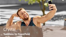  Presentation with man sitting bench - Cool new theme with fitness-sport-and-technology-concept backdrop and a coral colored foreground