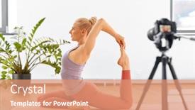  Presentation with woman sport - Presentation theme having fitness-sport-and-video-blogging background and a coral colored foreground