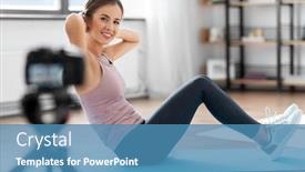 Presentation with online streaming - Audience pleasing PPT theme consisting of fitness-sport-and-video-blogging backdrop and a teal colored foreground