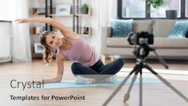  Presentation with online streaming - Colorful presentation theme enhanced with fitness-sport-and-video-blogging backdrop and a soft green colored foreground
