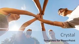  Presentation with group fitness - Audience pleasing slide set consisting of fitness-sport-friendship-and-healthy backdrop and a light blue colored foreground