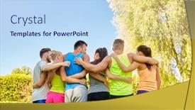  Presentation with group fitness - PPT theme enhanced with fitness-sport-friendship-and-healthy background and a light blue colored foreground