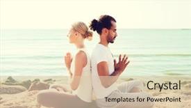  Presentation with friendship - Cool new slide set with fitness sport friendship and lifestyle concept - smiling couple making yoga exercises sitting outdoors backdrop and a lemonade colored foreground