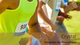  Presentation with marathon running race - Colorful PPT theme enhanced with fitness-sport-friendship-race backdrop and a red colored foreground