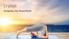  Presentation with healthy people - Slide set featuring fitness sport people and healthy lifestyle concept - woman making yoga in plow pose on pier over sea background background and a lemonade colored foreground