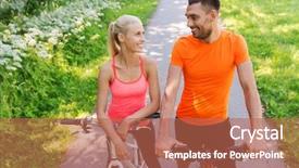  Presentation with healthy people - Cool new presentation theme with fitness sport people and healthy lifestyle concept - happy couple riding bicycle outdoors at summer backdrop and a coral colored foreground