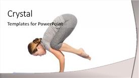  Presentation with healthy people - Slide deck enhanced with fitness sport people and healthy lifestyle concept - woman making yoga in crane pose on mat background and a white colored foreground