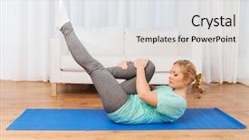  Presentation with healthy people - Cool new theme with fitness sport people and healthy lifestyle concept - woman exercising on mat at home backdrop and a white colored foreground
