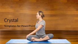  Presentation with healthy people - PPT layouts with fitness sport people and healthy lifestyle concept - woman making yoga in twist pose on mat over wooden room background background and a coral colored foreground