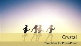  Presentation with young healthy people - Colorful presentation theme enhanced with fitness sport people and healthy lifestyle concept - happy young sports woman running outdoors backdrop and a yellow colored foreground