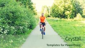  Presentation with young healthy people - PPT layouts enhanced with fitness sport people and healthy lifestyle concept - happy young man riding bicycle outdoors background and a mint green colored foreground