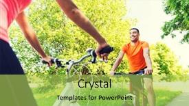  Presentation with healthy people - Beautiful PPT theme featuring fitness sport people and healthy lifestyle concept - close up of happy couple riding bicycle outdoors at summer backdrop and a yellow colored foreground