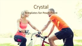  Presentation with healthy people - Beautiful theme featuring fitness sport people and healthy lifestyle concept - happy couple riding bicycle outdoors at summer backdrop and a cream colored foreground