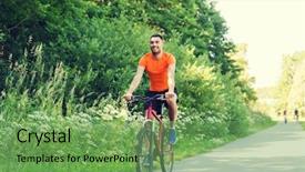 Presentation with young healthy people - Cool new slides with fitness sport people and healthy lifestyle concept - happy young man riding bicycle outdoors backdrop and a seafoam green colored foreground
