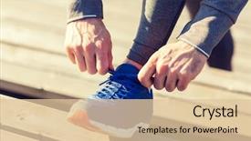  Presentation with shoe - Cool new presentation with fitness sport people and lifestyle concept - close up of sporty man tying shoe laces outdoors backdrop and a lemonade colored foreground