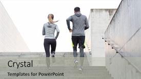  Presentation with upstairs - Beautiful theme featuring fitness sport people exercising backdrop and a light gray colored foreground