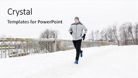  Presentation with young healthy people - PPT layouts enhanced with fitness sport people season and healthy lifestyle concept - young man running along snow covered winter bridge road background and a sky blue colored foreground