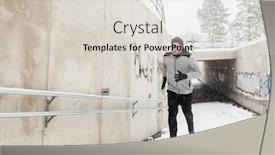  Presentation with young healthy people - Colorful slides enhanced with fitness sport people season and healthy lifestyle concept - young man running out of pedestrian subway tunnel in winter backdrop and a lemonade colored foreground