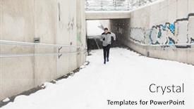  Presentation with young healthy people - Cool new PPT theme with fitness sport people season and healthy lifestyle concept - young man running out of pedestrian subway tunnel in winter backdrop and a white colored foreground