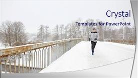  Presentation with young healthy people - Amazing PPT theme having fitness sport people season and healthy lifestyle concept - young man running along snow covered winter bridge road backdrop and a sky blue colored foreground