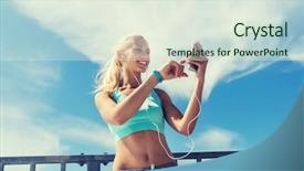  Presentation with young healthy people - Colorful slide set enhanced with sports radio - fitness sport people technology backdrop and a sky blue colored foreground