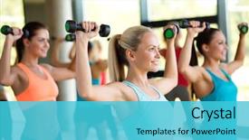 Presentation with group fitness - Amazing theme having fitness sport training and lifestyle backdrop and a cyan colored foreground