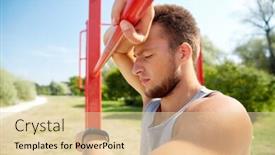  Presentation with heart rate - Theme having fitness sport training and lifestyle concept - young man looking at heart-rate watch bracelet and exercising on horizontal bar outdoors background and a lemonade colored foreground