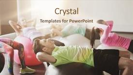  Presentation with abdominal - Audience pleasing presentation theme consisting of fitness sport training and lifestyle concept - group of people flexing abdominal muscles on fitball in gym backdrop and a lemonade colored foreground