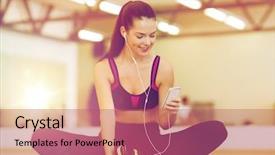  Presentation with woman sport - PPT theme featuring fitness sport training gym technology background and a coral colored foreground