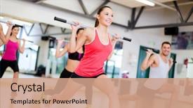  Presentation with group training - Cool new slide set with fitness sport training gym backdrop and a coral colored foreground