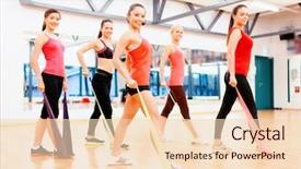  Presentation with group training - Colorful presentation enhanced with fitness sport training gym and lifestyle concept - group of smiling people with instructor working out with rubber bands in the gym backdrop and a lemonade colored foreground