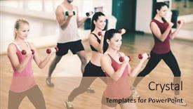  Presentation with group training - Amazing PPT theme having fitness sport training gym backdrop and a coral colored foreground
