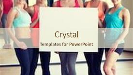  Presentation with group training - Beautiful PPT layouts featuring fitness sport training gym and lifestyle concept - group of women witn white blank billboard in gym backdrop and a cream colored foreground