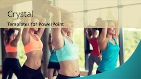 Presentation with group training - Audience pleasing PPT layouts consisting of fitness sport training gym and lifestyle concept - group of women with dumbbells in gym backdrop and a lemonade colored foreground