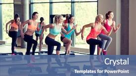  Presentation with group fitness - PPT theme enhanced with fitness sport training gym background and a ocean colored foreground