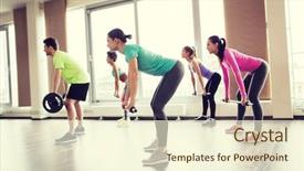 Presentation with barbell - Amazing PPT layouts having fitness sport training gym backdrop and a cream colored foreground