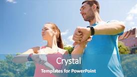  Presentation with heart rate - Theme with fitness sport training technology and lifestyle concept - two smiling people with heart rate watches outdoors background and a teal colored foreground