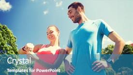  Presentation with heart rate - Beautiful slides featuring fitness sport training technology and lifestyle concept - two smiling people with heart rate watches outdoors backdrop and a teal colored foreground