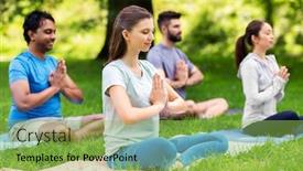  Presentation with group fitness - PPT theme with fitness-sport-yoga-and-healthy background and a yellow colored foreground