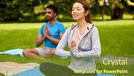  Presentation with group fitness - PPT theme having fitness-sport-yoga-and-healthy background and a tawny brown colored foreground
