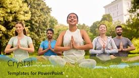  Presentation with group fitness - Cool new PPT theme with fitness-sport-yoga-and-healthy backdrop and a gold colored foreground