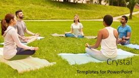  Presentation with group fitness - Slide deck with fitness-sport-yoga-and-healthy background and a gold colored foreground