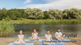  Presentation with group fitness - Colorful slides enhanced with fitness sport yoga and healthy backdrop and a coral colored foreground