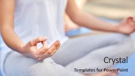  Presentation with healthy people - Beautiful theme featuring fitness sport yoga people and healthy lifestyle concept - close up of woman meditating in easy sitting pose backdrop and a light gray colored foreground