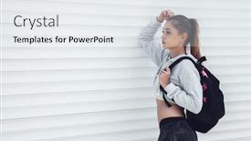  Presentation with wall street - PPT theme having fitness sporty girl wearing fashion sportswear over street wall outdoor sports urban style teen model in swag clothes posing outside background and a sky blue colored foreground