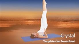  Presentation with woman nude body - Theme with fitness studio against hazy blue background and a  colored foreground