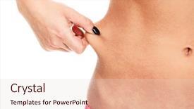  Presentation with big fat belly girl - PPT layouts having fitness testing - woman pinches fat on her background and a lemonade colored foreground