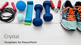  Presentation with physical fitness - Slides featuring fitness-tools-and-a-equipment background and a white colored foreground