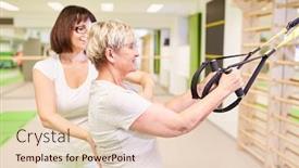  Presentation with physiotherapy women - Cool new theme with fitness-trainer-cares-for-senior backdrop and a lemonade colored foreground