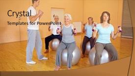  Presentation with trainer - PPT theme enhanced with fitness trainer explaining dumbbell exercises in a gym background and a yellow colored foreground